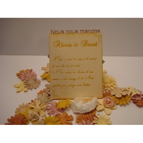 Lot 10 faire part mariage pt taille 02076a en bois