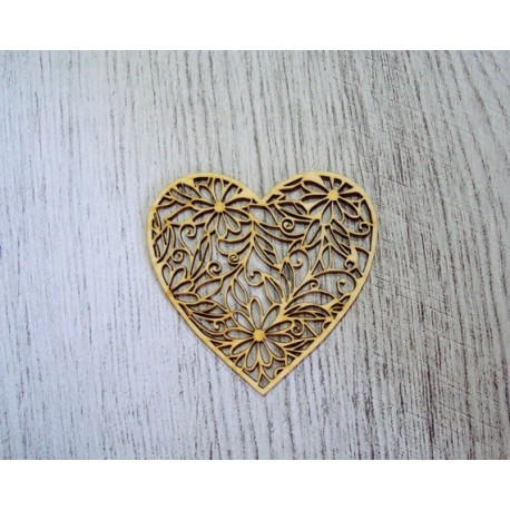 Coeur fleuri 1327 embellissement en bois pour vos créations