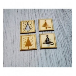 Lot de 4 Timbres de Noël 1051 une découpe en bois pour vos cartes