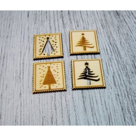 Lot de 4 Timbres de Noël 1051 une découpe en bois pour vos cartes